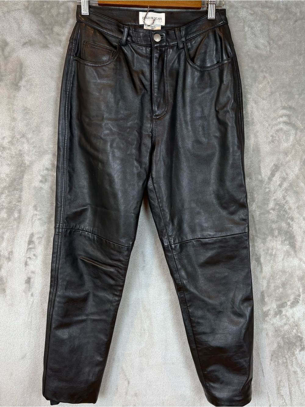 Vintage Hugo Buscati High Rise Black Leather Pants Women’s 6P
